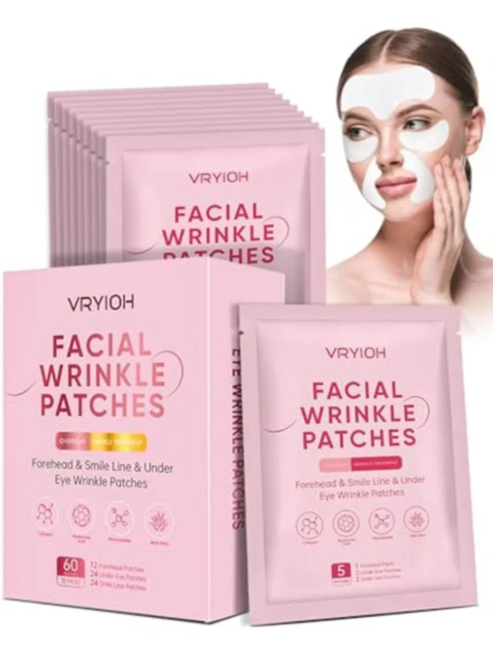 3 in 1 Facial Wrinkle Patches Forehead & Smile Lines Patches with Collagen